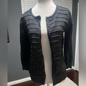 - Black and silver metallic cardigan with 3/4 sleeves.
NWT. Size Small